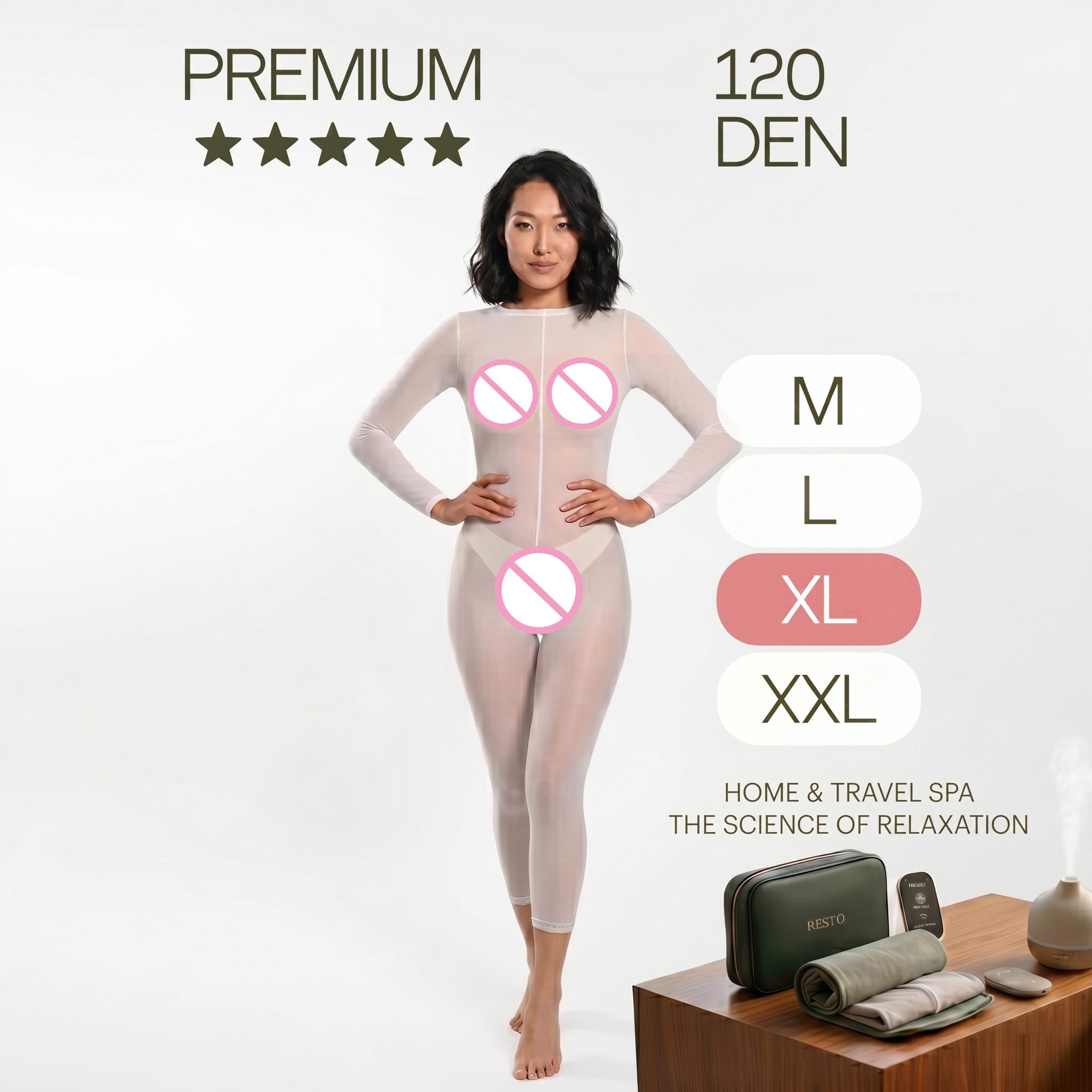 Pressotherapy Lymphatic Drainage Suit - Wiederverwendbarer 120 DEN Weißer Ganzkörper-Vakuum-Rollermassageanzug für